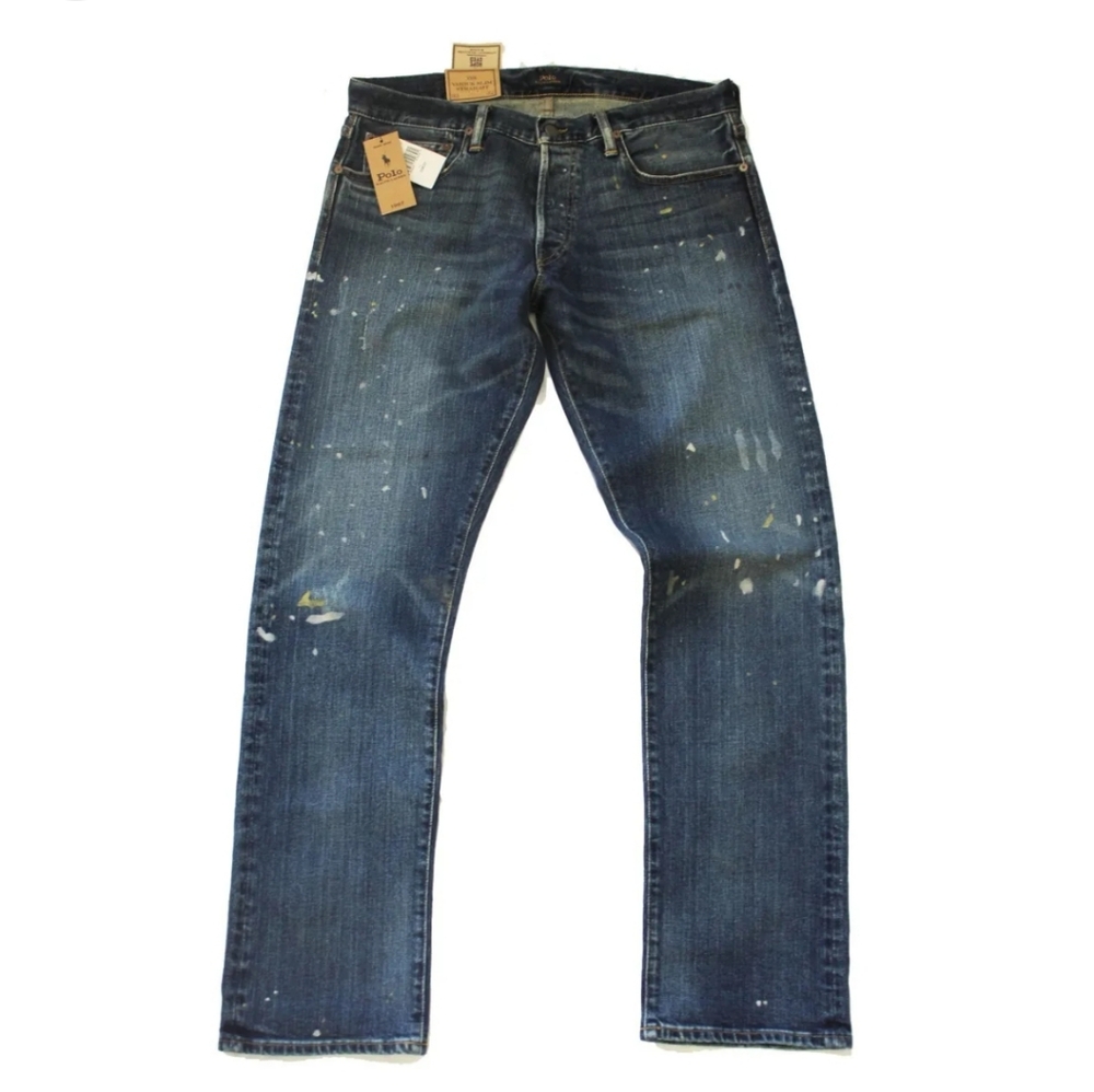NWT Men's Ralph Lauren Polo Varick Slim Straight Rope Dyed Splattered Paint Jean - Picture 1 of 10